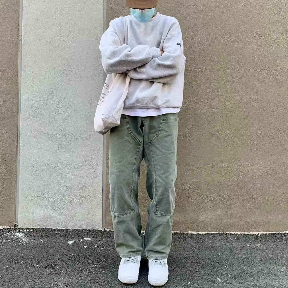 Washed Old Double Knee Canvas Overalls Cutting Pants - Nyaabs