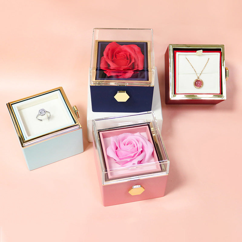 Rotating Soap Flower Rose Gift Box Creative Rotating Rose Jewelry Packaging Box Valentine's Day Gift For Women nyaabs.com