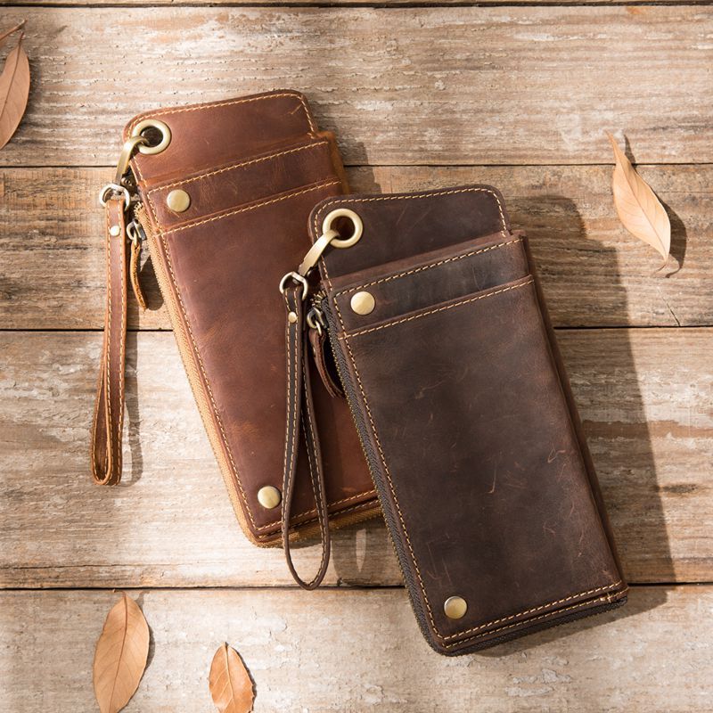 Genuine Leather Large Capacity Zipper Phone Bag - Nyaabs