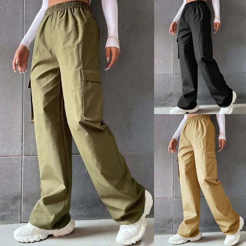 Women's Fashion Solid Color High Waist Flip Workwear With Pocket Pants - Nyaabs