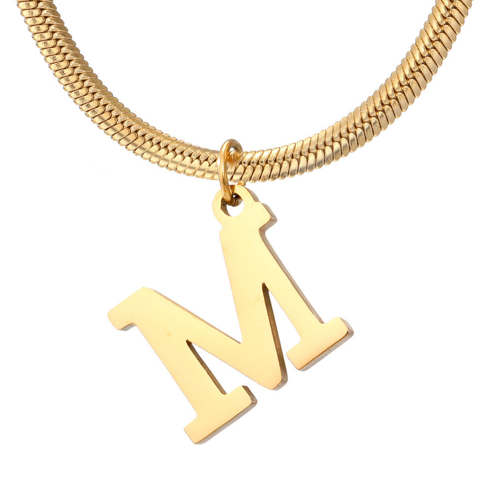 Minimalist A-Z Letter Pendant Necklace For Women Stainless Steel Gold Color Snake Chains Jewelry Birthday Gift - Nyaabs