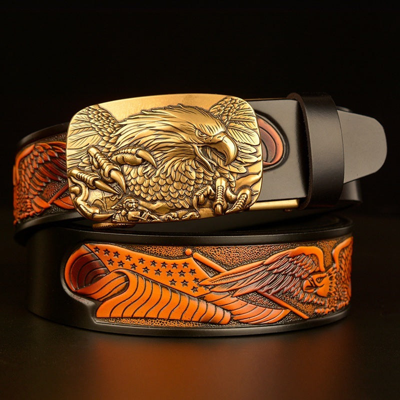 Fashion Temperament Eagle Head Automatic Buckle Men's Belt - Nyaabs