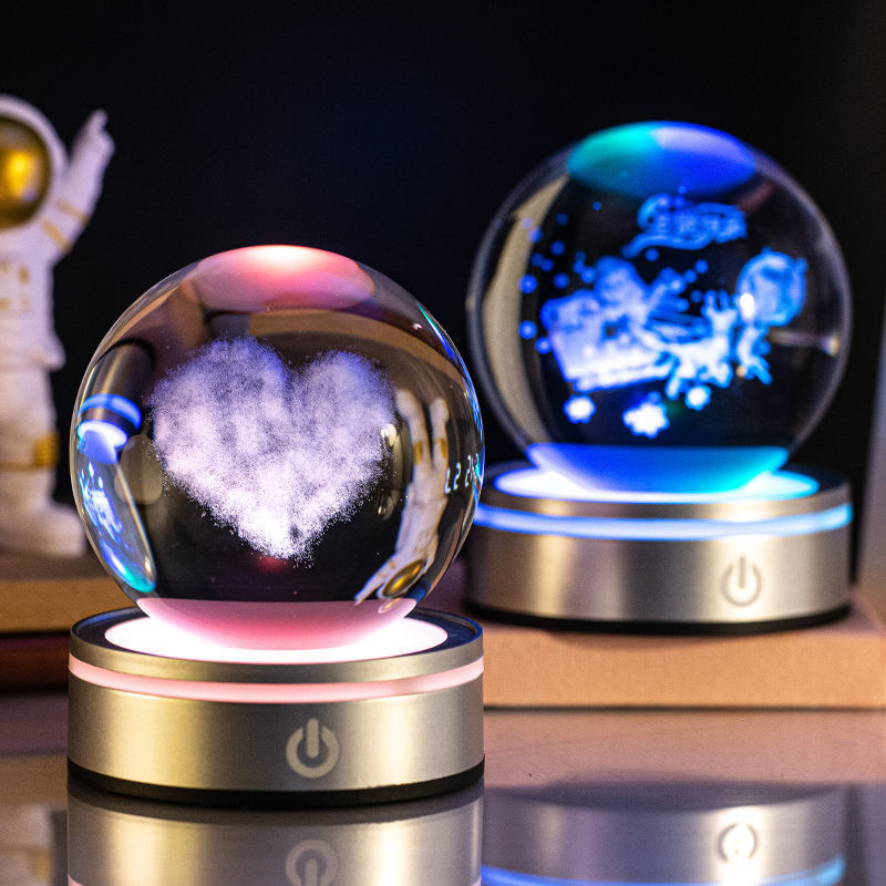 Creative 3D Inner Carving Luminous Crystal Ball Colorful Gradient Small Night Lamp Home Decorations Gifts Selection - Nyaabs