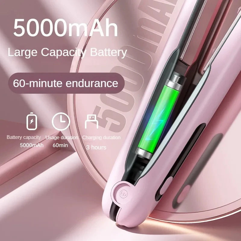 Wireless Hair Straightener Flat Iron Mini 2 IN 1 Roller USB 5000mAh Max 200 Degree Portable Cordless Curler 4 Levels Dry And Wet Uses - Nyaabs