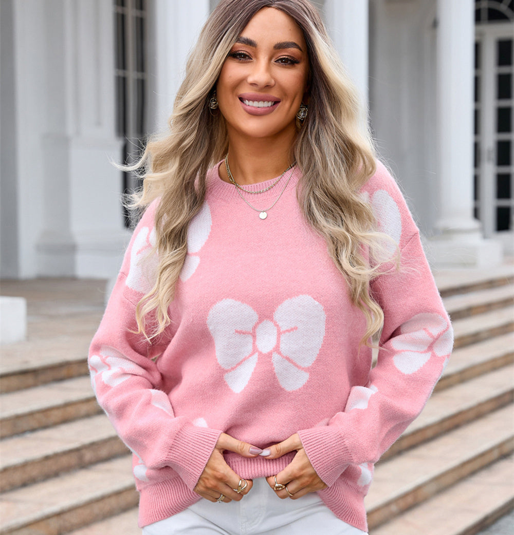 Women's Plus Size Loose Bow Sweater Pullover nyaabs.com