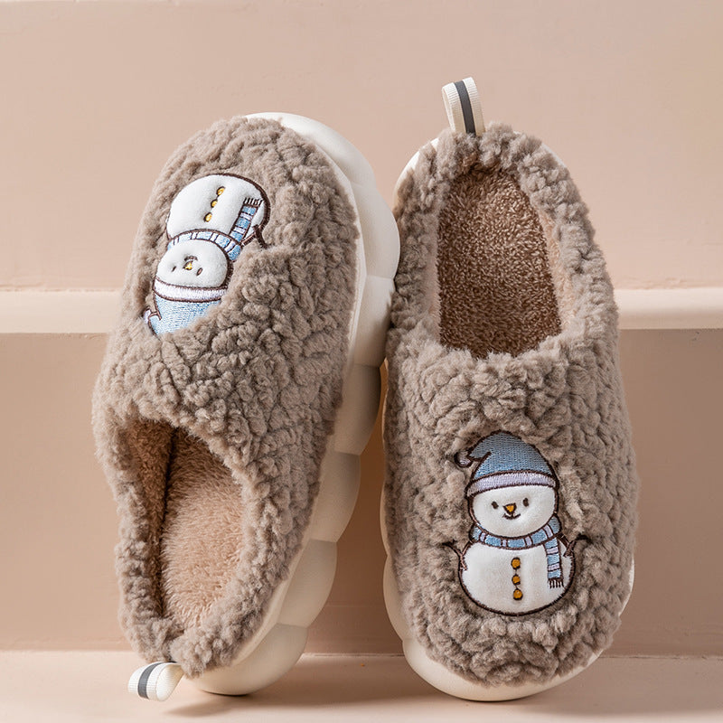 Cute Snowman Slippers Winter Indoor Household Warm Plush Thick-Soled Anti-slip Couple Home Slipper Soft Floor Bedroom House Shoes - Nyaabs