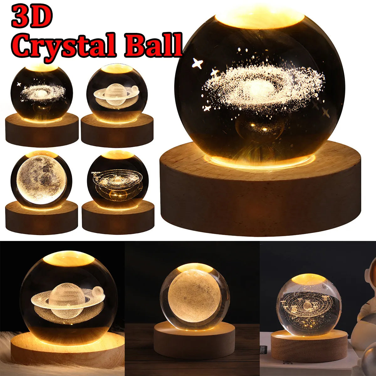 LED Night Light Galaxy Crystal Ball Table Lamp 3D Planet Moon Lamp Bedroom Home Decor For Kids Party Children Birthday Gifts nyaabs.com