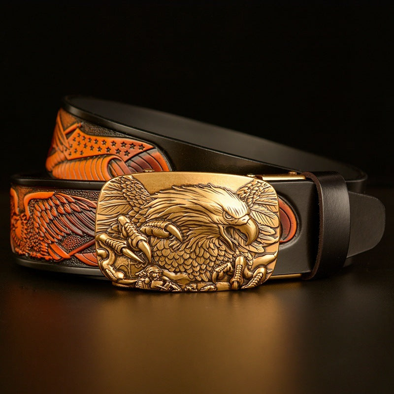 Fashion Temperament Eagle Head Automatic Buckle Men's Belt - Nyaabs