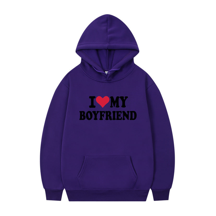 I Love My Boyfriend Print Hoodie Sweatshirt Pullover - Nyaabs