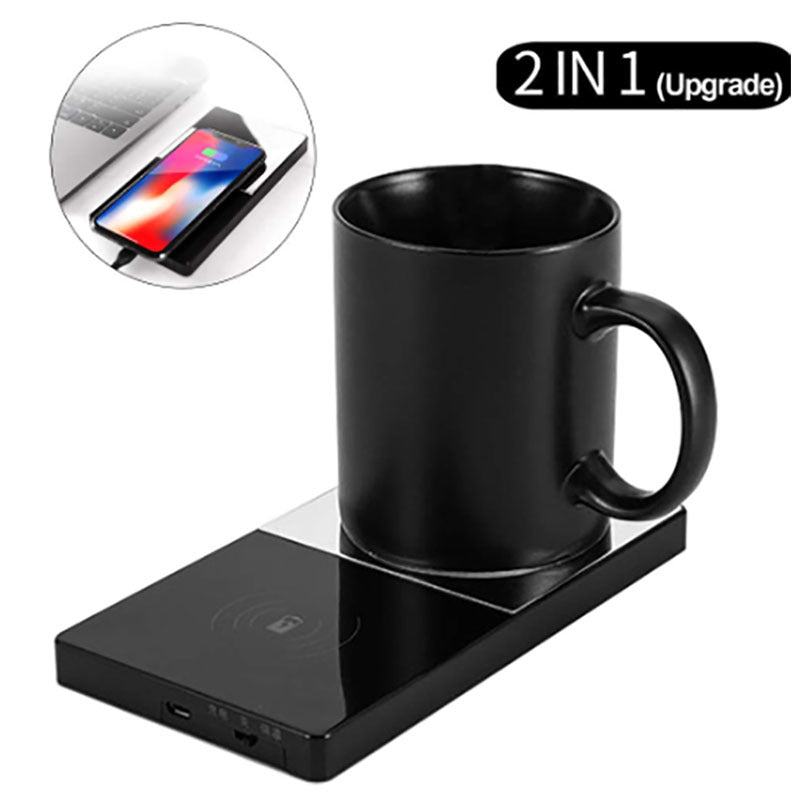 2 In 1 Heating Mug Cup Warmer Electric Wireless Charger For Home Office Coffee Milk - Nyaabs