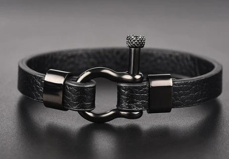 Titanium steel leather bracelet men - Nyaabs