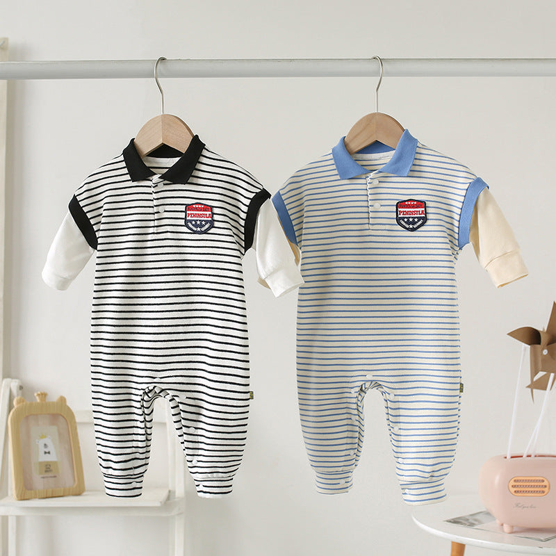 Baby Onesies Striped Male Baby Newborn Clothes Baby Autumn Clothes - Nyaabs