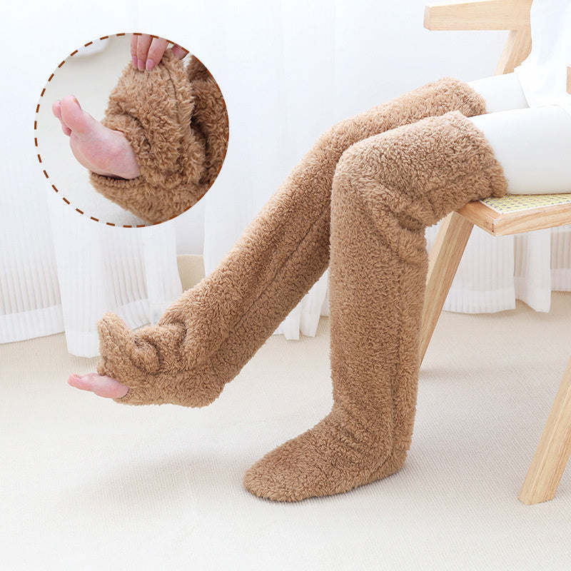 Over Knee High Fuzzy Long Socks Winter Warm Cold Leg Knee Joint Cold-proof Stockings Home Floor Sleeping Socks - Nyaabs