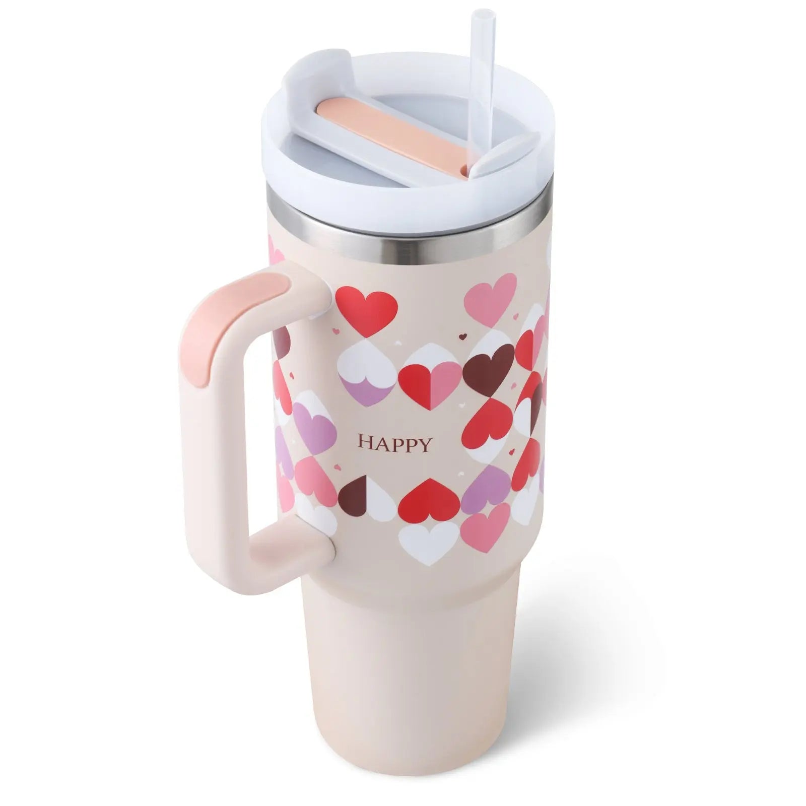 40 Oz Tumbler With Handle Straw Insulated, Stainless Steel Spill Proof Vacuum Coffee Cup Tumbler With Lid Tapered Mug Gifts For Valentine Lover Suitable For Car Gym Office Travel - Nyaabs