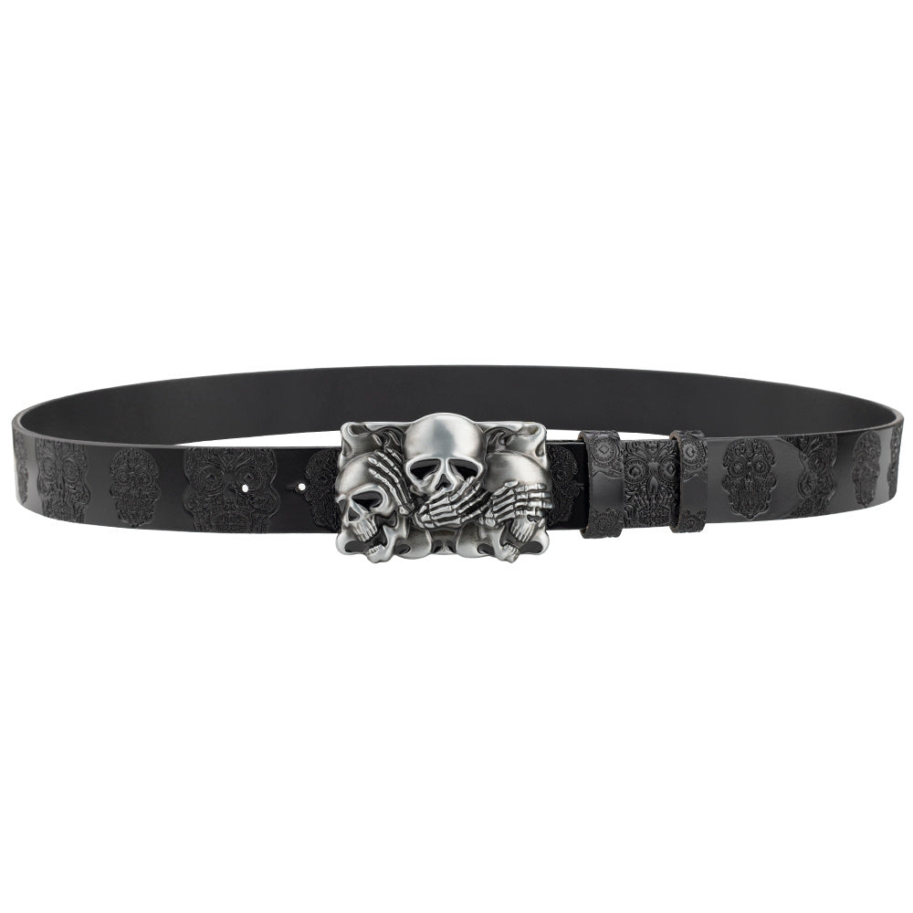 Skull Head Embossed With Two-story Bull's Head Belt - Nyaabs