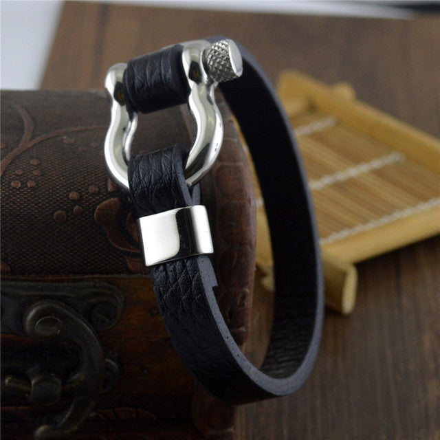 Titanium steel leather bracelet men - Nyaabs