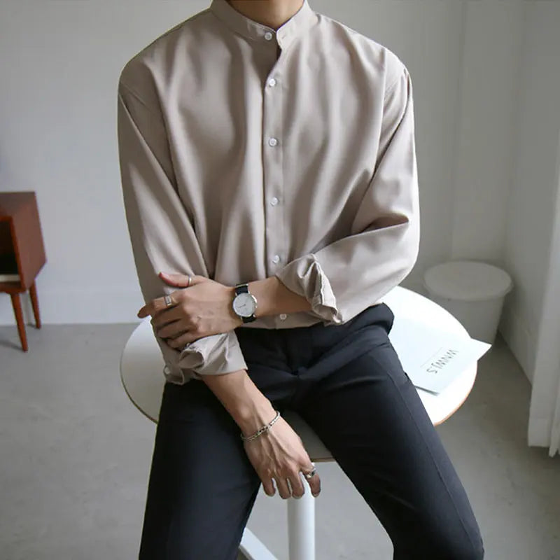 Men's Stand-Up Collar Shirt Long Sleeve Korean Trend My Store