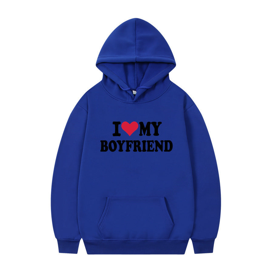 I Love My Boyfriend Print Hoodie Sweatshirt Pullover - Nyaabs