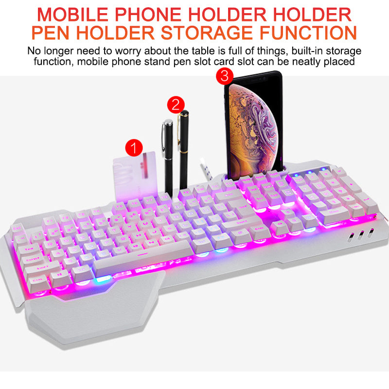 ErgonomicWired Gaming Keyboard with RGB Backlight Phone Holder - Nyaabs