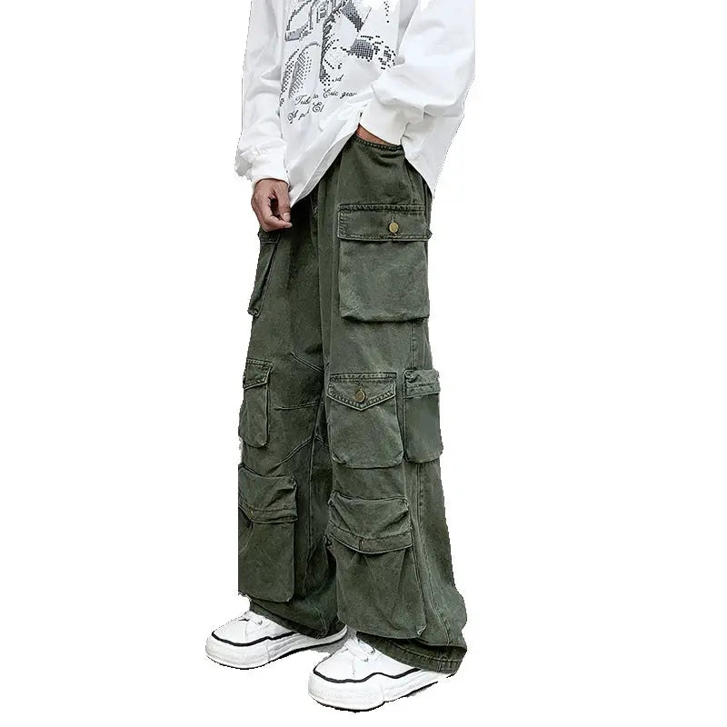 Multi-pocket Overalls Men's Niche Tide Brand Wide Leg Trousers - Nyaabs