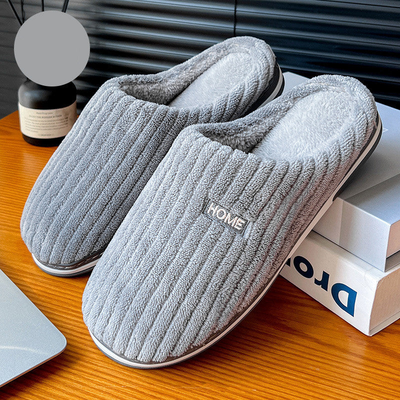 Solid Color Simple Cotton Slippers Winter Non-slip Home Warm Plush Slippers Household Indoor Couple Women's House Shoes - Nyaabs