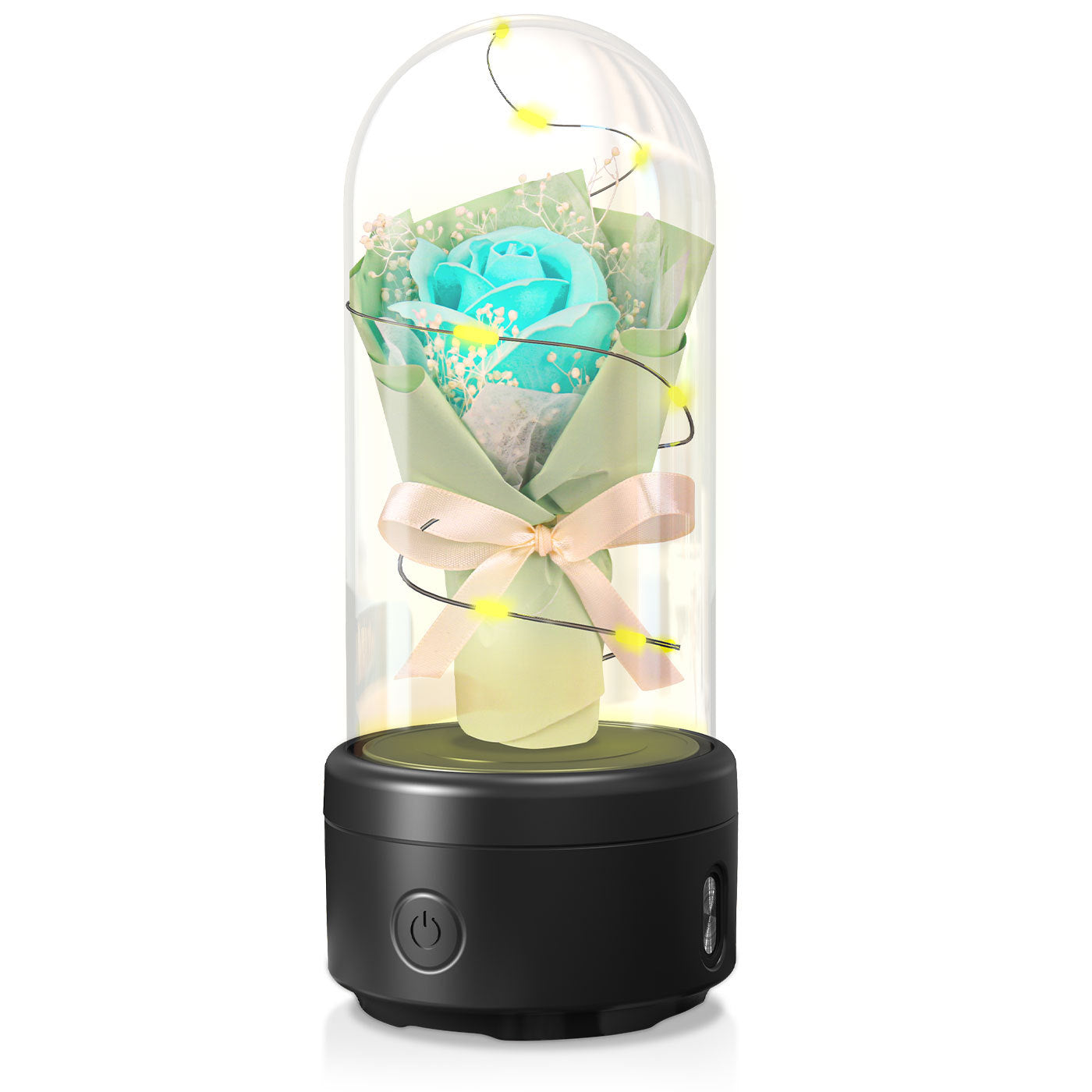 Creative 2 In 1 Bouquet LED Light And Bluetooth Speaker Mother's Day Gift Rose Luminous Night Light Ornament In Glass Cover - Nyaabs