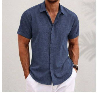 Men's Solid Color Loose Linen Short-sleeved T-shirt - Nyaabs