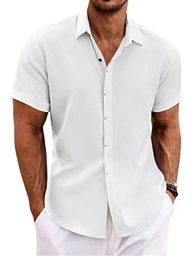 Men's Solid Color Loose Linen Short-sleeved T-shirt - Nyaabs