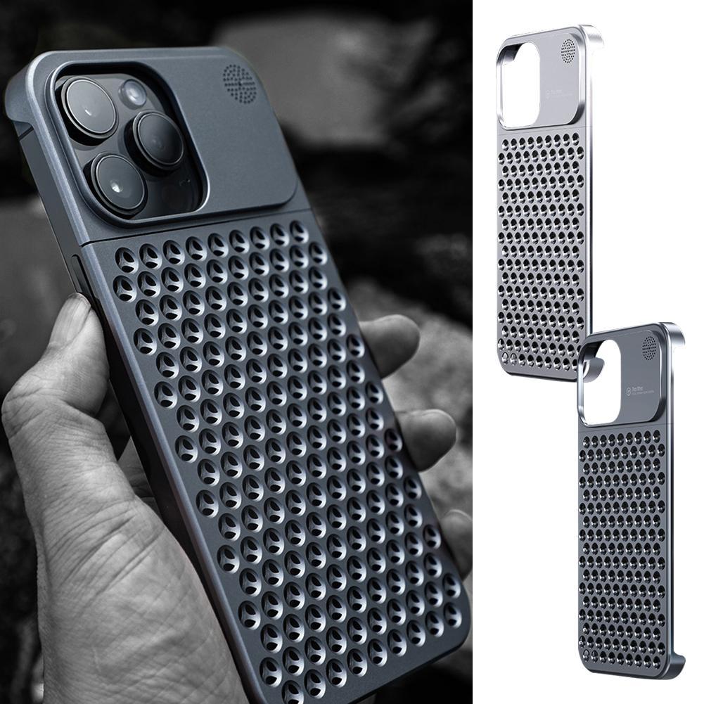 Aluminum Alloy Phone Case For 14 13 Pro Max Plus Hollow Heat Dissipation Anti-fall Full Body Shockproof Phone Cove - Nyaabs