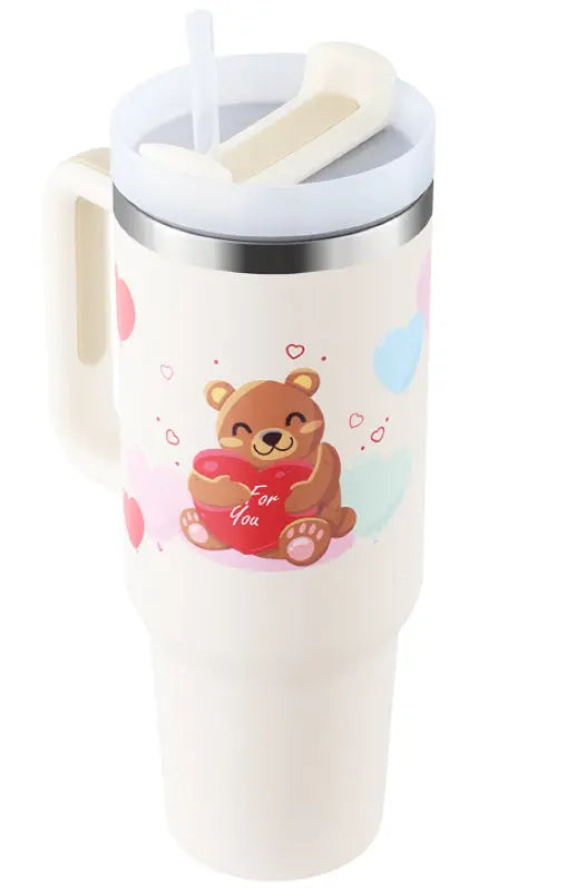 40 Oz Tumbler With Handle Straw Insulated, Stainless Steel Spill Proof Vacuum Coffee Cup Tumbler With Lid Tapered Mug Gifts For Valentine Lover Suitable For Car Gym Office Travel - Nyaabs