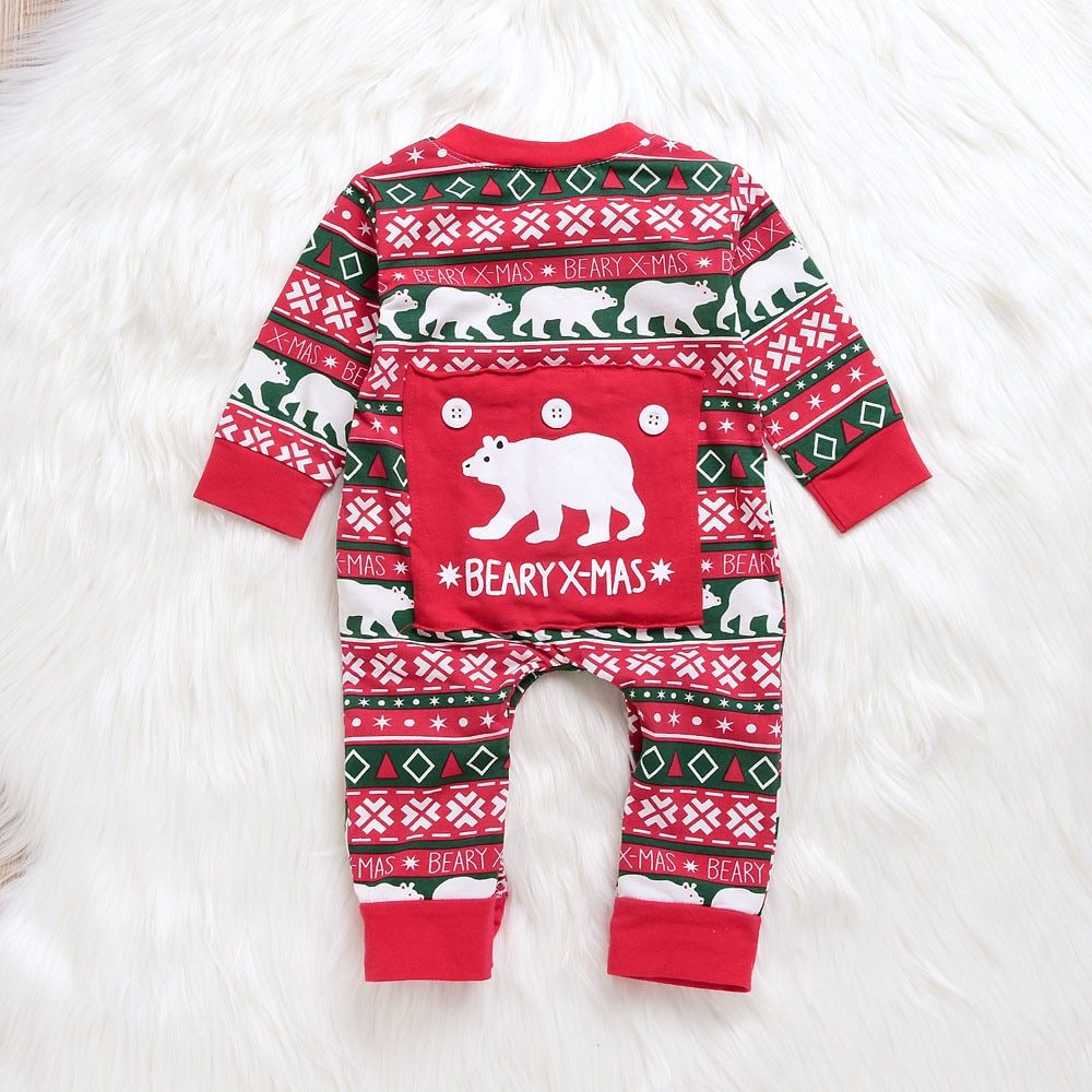 Infant Baby Boys Girls Christmas Santa XMAS Letter Plaid Romper Jumpsuit Outfits baby clothes winter clothe - Nyaabs