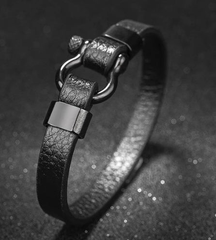 Titanium steel leather bracelet men - Nyaabs