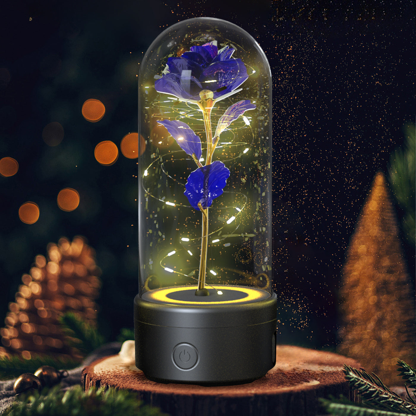 Creative 2 In 1 Rose Flowers LED Light And Bluetooth Speaker Valentine's Day Gift Rose Luminous Night Light Ornament In Glass Cover - Nyaabs