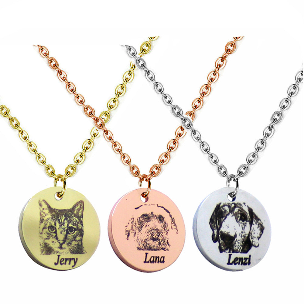 Personalized Pet Photo Disc Necklace Ladies Kitten Name Pendant Necklace Custom Animal Stainless Steel Necklace Jewelry - Nyaabs