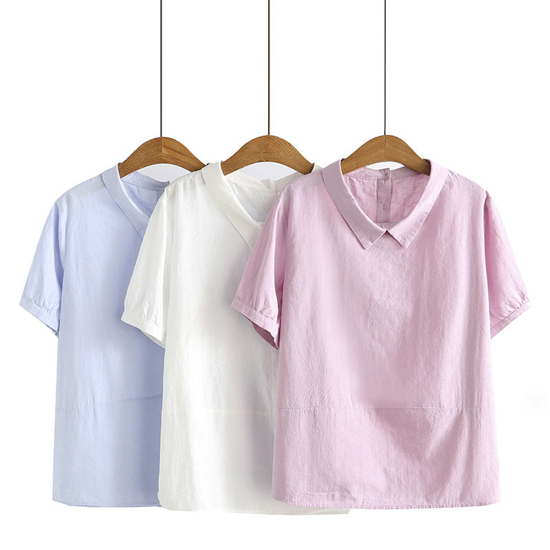 Cotton Jacquard Doll Shirt Short Sleeve Simple All-match T-shirt - Nyaabs