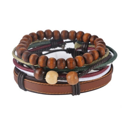 Leather Bracelet Men Multilayer Bead Bracelet Punk Wrap Bracelets for Women Vintage punk Men Jewelry - Nyaabs