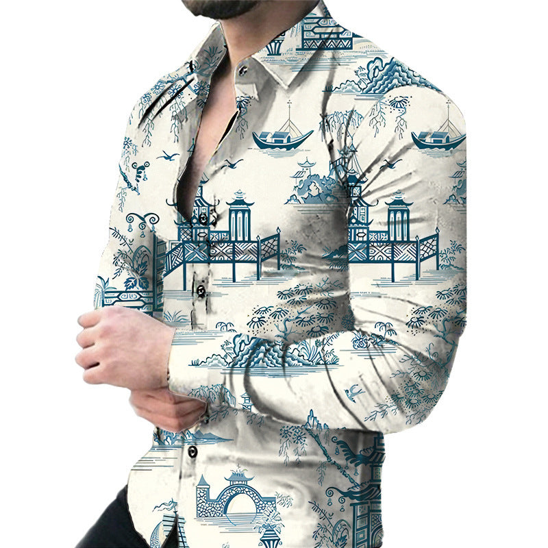 Men's Casual Long Sleeved Large Floral Shirt My Store