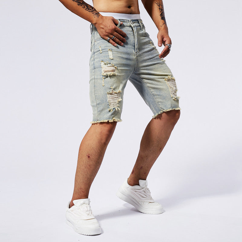 Leisure Ripped Slim Fit Denim Shorts - Nyaabs