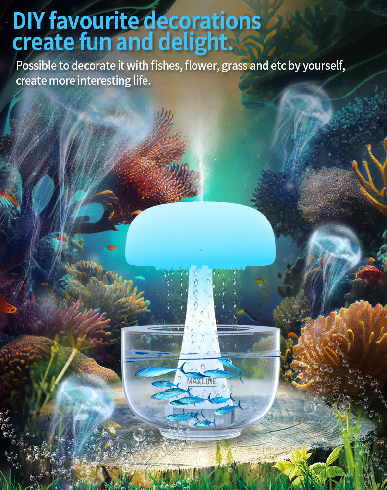 Jellyfish Raindrop Humidifier Ultrasonic Atomization Seven-color Ambience Light Cloud Rain Aroma Diffuser Home Decor - Nyaabs