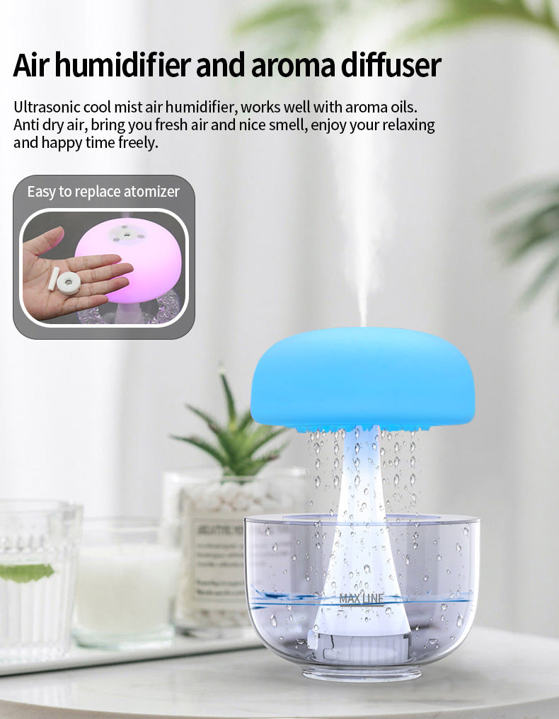 Jellyfish Raindrop Humidifier Ultrasonic Atomization Seven-color Ambience Light Cloud Rain Aroma Diffuser Home Decor - Nyaabs