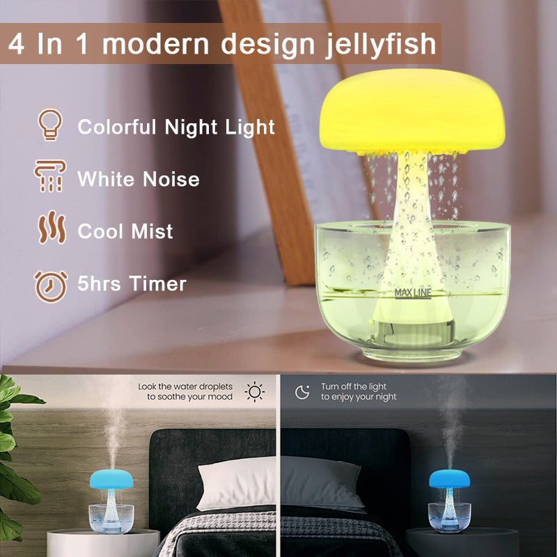 Jellyfish Raindrop Humidifier Ultrasonic Atomization Seven-color Ambience Light Cloud Rain Aroma Diffuser Home Decor - Nyaabs