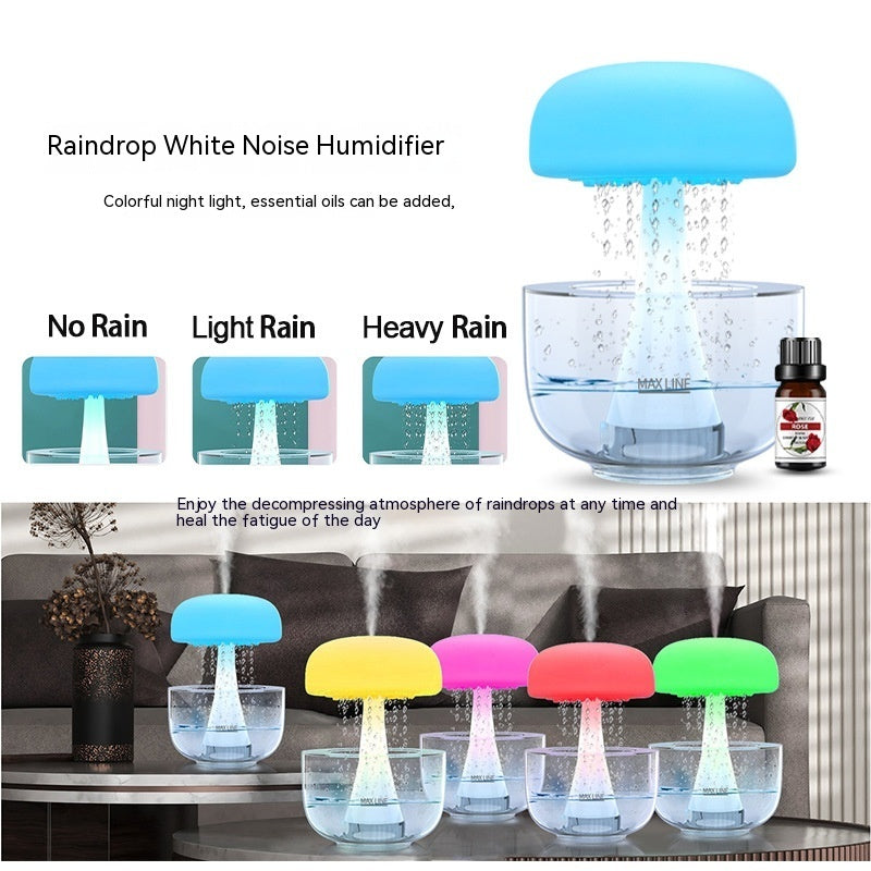 Jellyfish Raindrop Humidifier Ultrasonic Atomization Seven-color Ambience Light Cloud Rain Aroma Diffuser Home Decor - Nyaabs