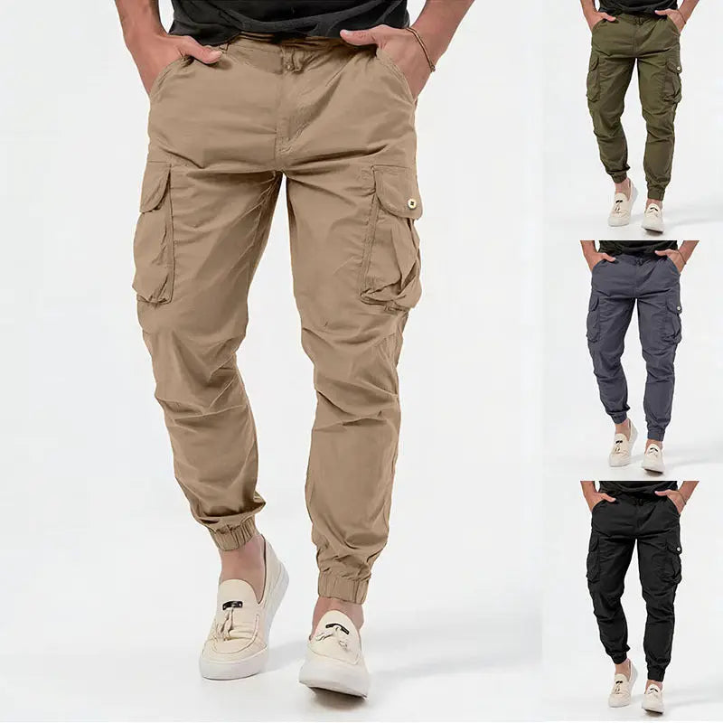 Men's Cargo Trousers With Three-dimensional Pockets Solid Color Casual Pants - Nyaabs