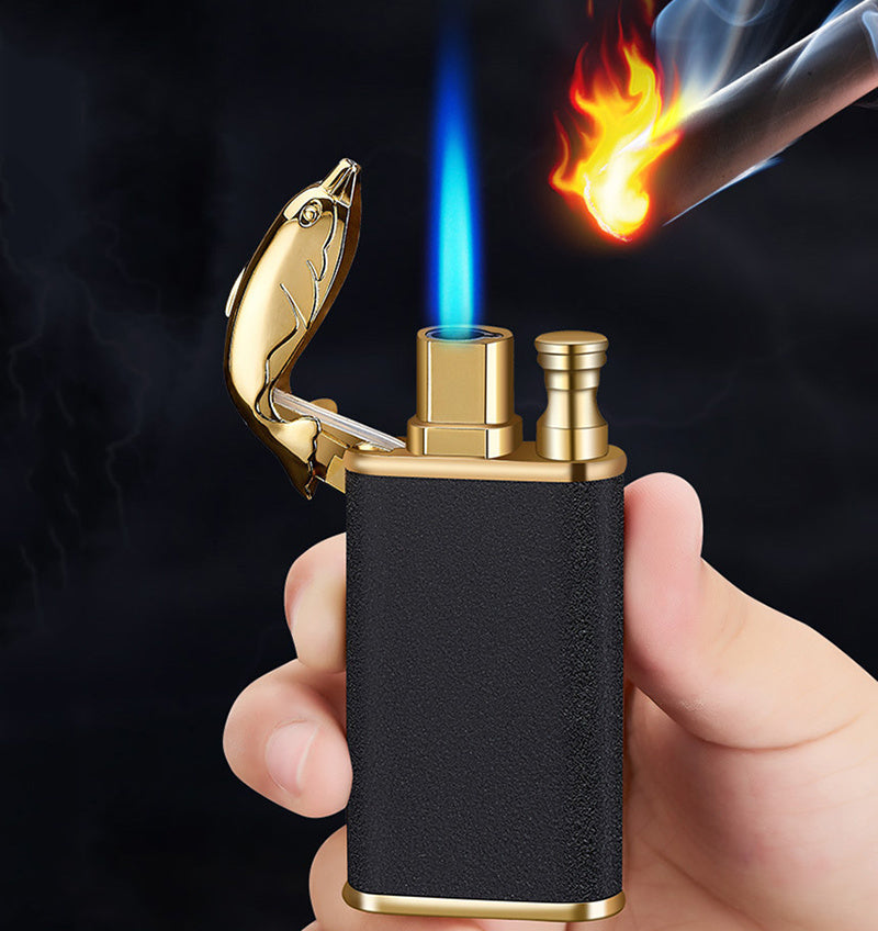 Creative Blue Flame Lighter Dolphin Dragon Tiger Double Fire Metal Winproof Lighter Inflatable Lighter nyaabs.com