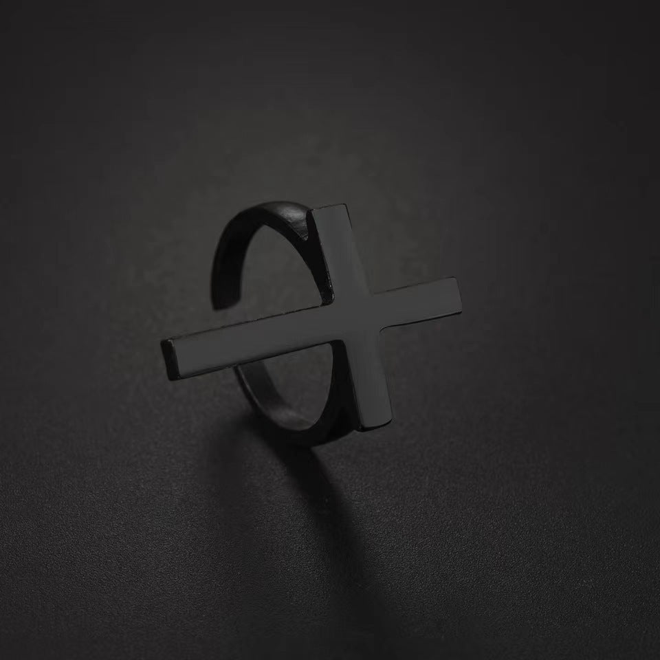 Black Cross Ring Men Punk Ring - Nyaabs