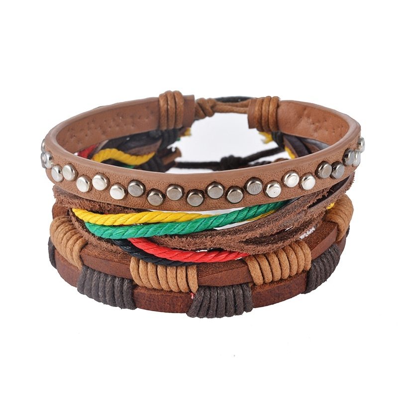 Leather Bracelet Men Multilayer Bead Bracelet Punk Wrap Bracelets for Women Vintage punk Men Jewelry - Nyaabs