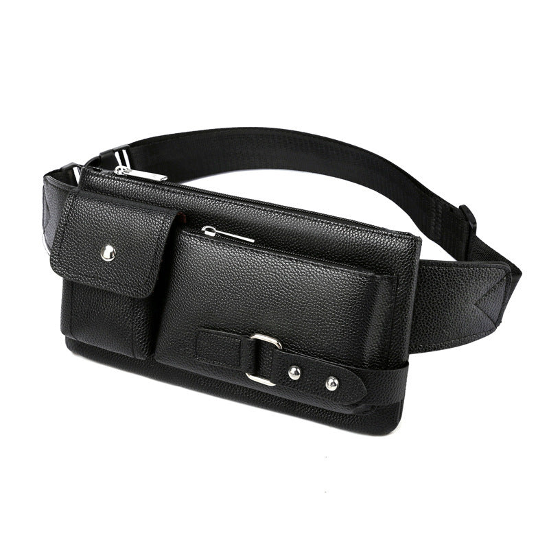 Men's Belt Bag Classic Solid Color PU Leather Waist Bag Outdoor Leisure Travel Fanny Pack Purse - Nyaabs