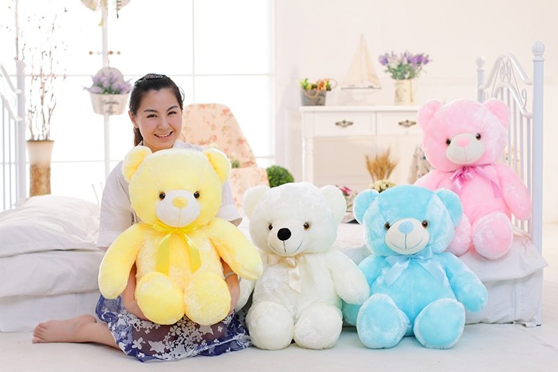 Creative Light Up LED Teddy Bear Stuffed Animals Plush Toy Colorful Glowing Christmas Gift For Kids Pillow - Nyaabs