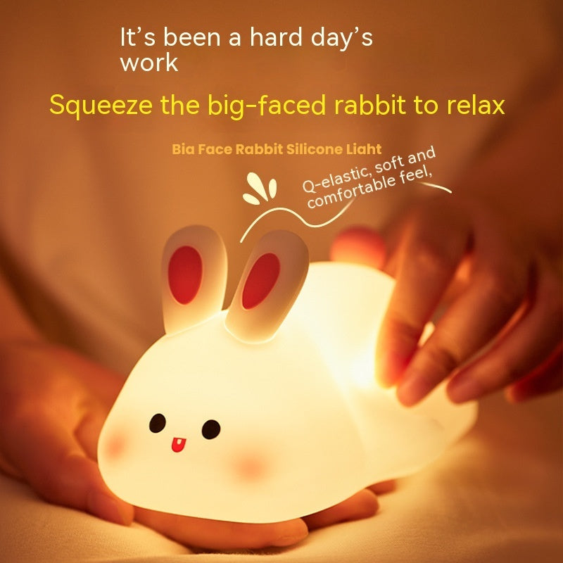 Cute LED Night Light Touch Sensor Cartoon Kid's Nightlights Big Face Rabbit Silicone Night Light Christmas Gift Bedside Lamp Home Decor - Nyaabs