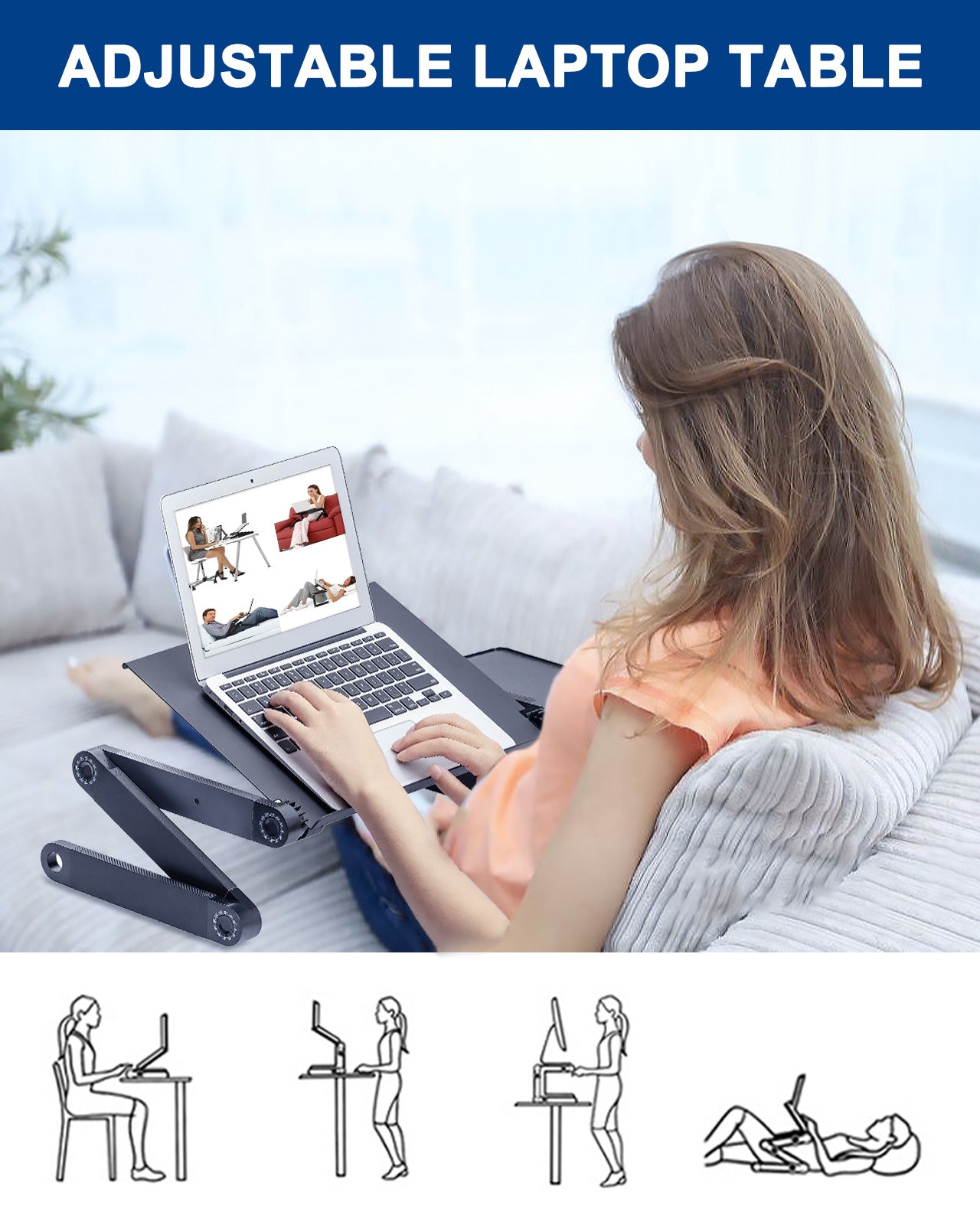 Adjustable Laptop Stand, RAINBEAN Laptop Desk with 2 CPU Cooling USB Fans for Bed Aluminum Lap Workstation Desk with Mouse Pad, Foldable Cook Book Stand Notebook Holder Sofa,Amazon Banned nyaabs.com